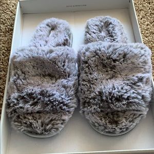 Faux Fur Heathered Grey Slip on Slippers